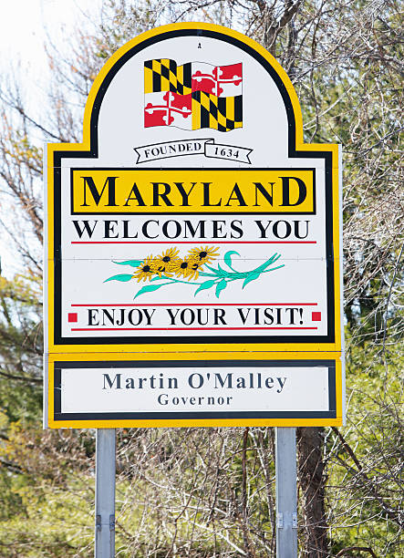 maryland state line sinal de boas-vindas - maryland flag state maryland state flag - fotografias e filmes do acervo