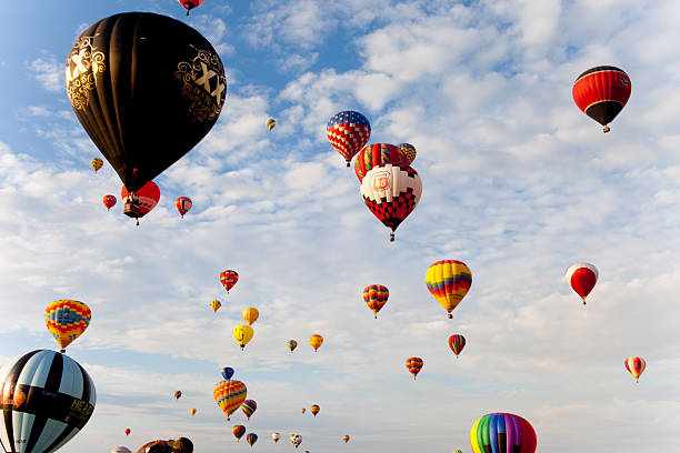 These multicolored balloons seem top meter into mid air during a competitive race over Indiana