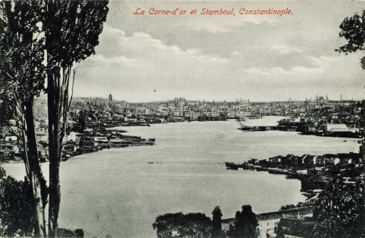 İstanbul,Turkey - March 15, 2008: (Turkish: İstanbul Boğazı).Old istanbul bosphorus(old postcard).The Bosphorus or Bosporus  also known as the Istanbul Strait  is a strait that forms part of the boundary between Europe and Asia.