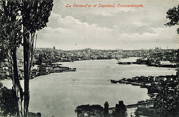 old istanbul bosphorus(old postcard) İstanbul,Turkey - March 15, 2008: (Turkish: İstanbul Boğazı).Old istanbul bosphorus(old postcard).The Bosphorus or Bosporus  also known as the Istanbul Strait  is a strait that forms part of the boundary between Europe and Asia. bogaz stock pictures, royalty-free photos & images