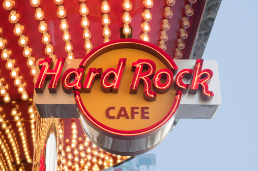 Las Vegas, Nevada, USA - March 31, 2011: Hard Rock Cafe Las Vegas is located on Las Vegas Boulevard (The Strip) in the Showcase Mall, next to the MGM Grand and adjacent to the Monte Carlo.