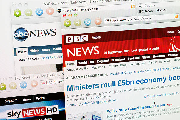 News websites viewed on web browser. Denny, Scotland - September 20, 2011: The BBC News, abc News and Sky News websites, viewed on the Camino web browser. sky news stock pictures, royalty-free photos & images