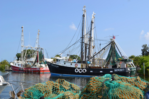 Tarpon Springs, Florida, United States - June 11, 2011: The Miss Lupe Sponge Boat  Rigged with Netting at the Docks of Tarpon Springs.