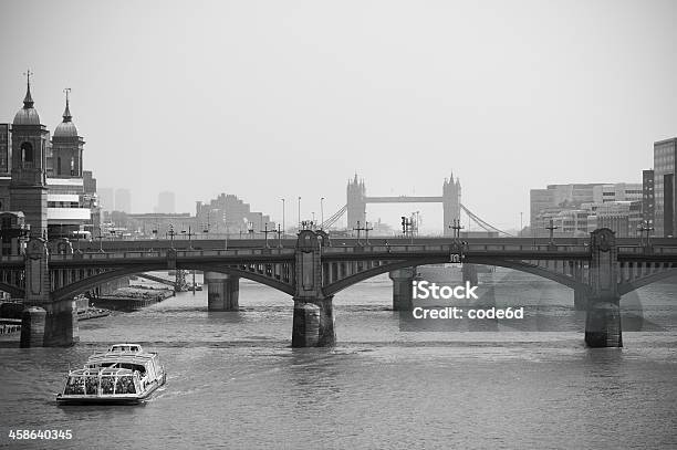 Thames River With Tourist Boat City Of London Stock Photo - Download Image Now - Black And White, Bridge - Built Structure, British Culture
