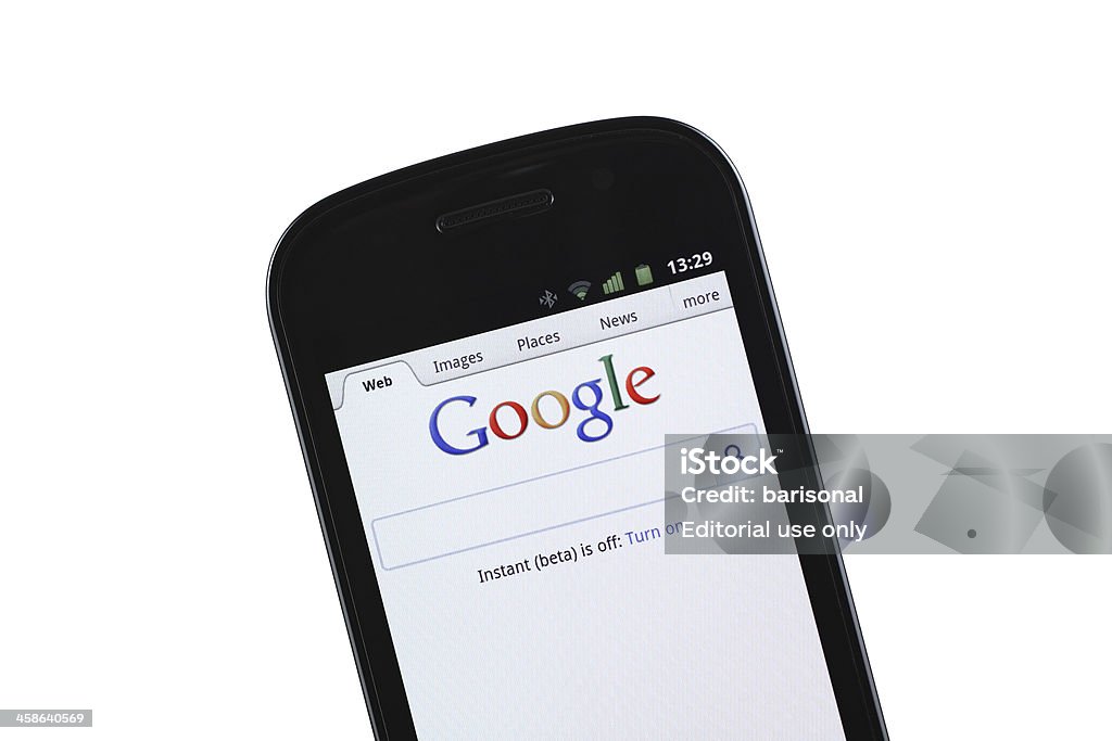 Google mobile site Izmir, Turkey - September 14, 2011: Google mobile site is opened on the Google Nexus S smart phone. Google is the largest search engine on the web. Google Nexus S is a mobile phone which is provided by Google and produced by Samsung. Google - Brand-name Stock Photo