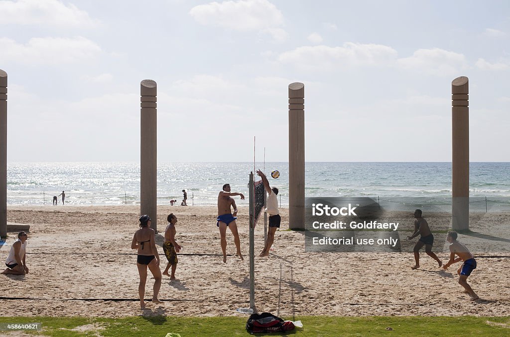 사람집합 게임하기 배구공 해변. - 로열티 프리 건강한 생활방식 스톡 사진