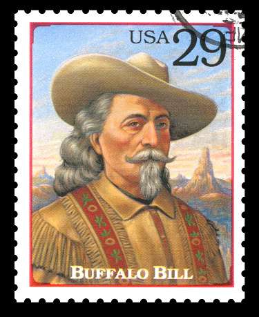 London, UK – February 5, 2012: USA postage stamp of 1994 showing a portrait of Buffalo Bill from the Legends of the West series