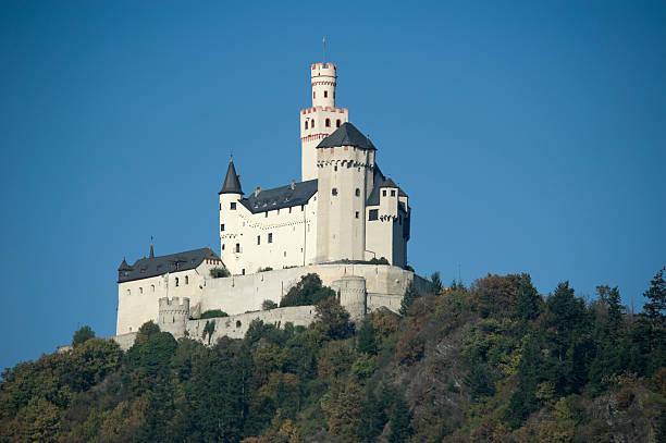 Braubach am Rhein Germany - October 23, 2011: Marksburg at the Rhine Valley. This fortress has never been destroyed.It is one of the principal sites of the UNESCO World Heritage Rhine Gorge. The castle was built in 1117 and first mentioned in 1231.