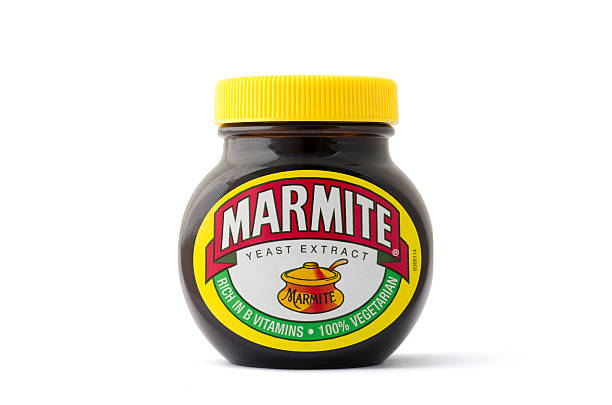 An isolated jar of Marmite yeast extract spread stock photo