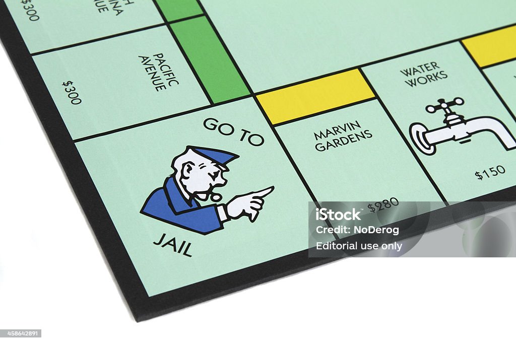 Monopoly-Spiel mit zum Gefängnis corner - Lizenzfrei Monopoly - Brettspiel Stock-Foto