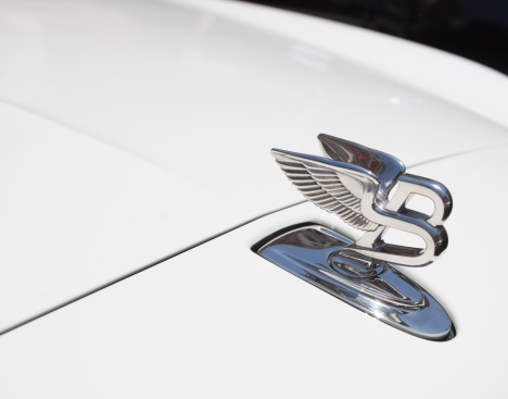 Beverly Hills, USA - June 17, 2012: A close up of the Bentley Mulsanne Emblem. The Bentley was parked on Rodeo Drive in Beverly Hills.
