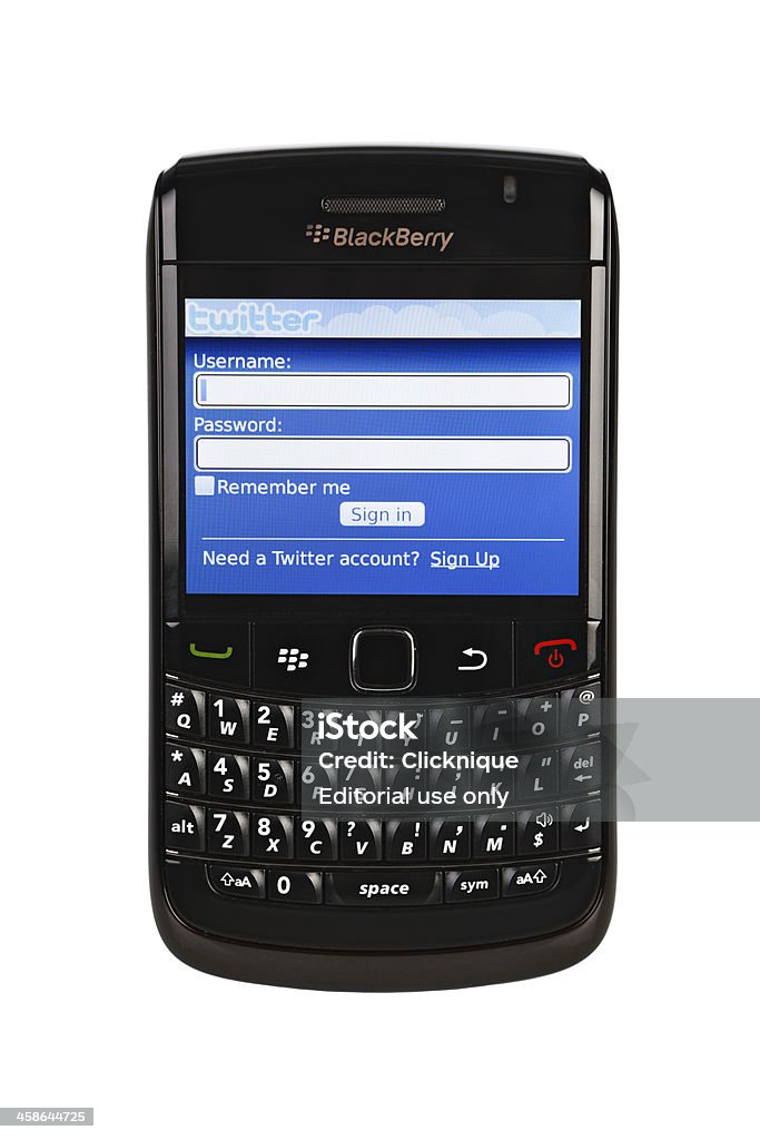 Accedi al tuo account Twitter su Blackberry Bold 9780 - Foto stock royalty-free di Telefono