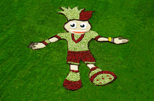 Kiev, Ukraine - June 7, 2012: Flowerbed is prepared in Kiev depicting mascot of Euro 2012