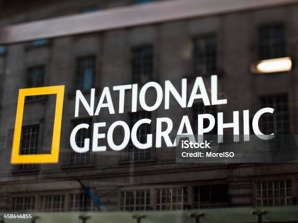 National Geographic Sign Stock Photo - Download Image Now - National Geographic Society, City of London, Close-up