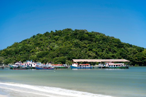 Honey Island, Brazil - Octuber 19, 2010: Boats moored in Honey Island (Parana State) on the southern coast of Brazil.