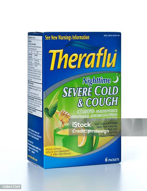 Theraflu Nighttime Severe Cold And Cough Stock Photo - Download Image Now - Cold And Flu, Container, Editorial