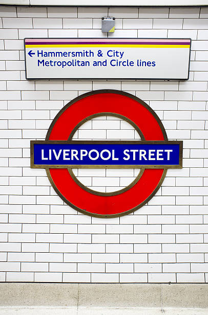 London Underground: Liverpool Street tube station roundel stock photo