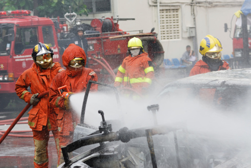 Engineer check fire suppression system,check fire extinguisher tank in the fire control room for safety