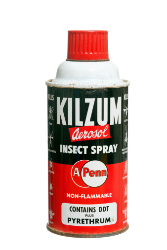 Chattanooga, USA - July 5, 2011: A can of Kilzum aerosol insect spray that contains DichloroDiphenylTrichloroethane, commonly known as DDT. DDT a once popular insecticide, was banned in the US in 1972 and later banned for agricultural use worldwide.