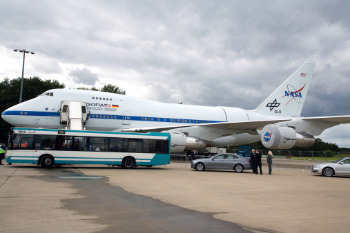 Cologne, Germany - September 18, 2011: The only flying astronomical observatory in the world granted interested at the Cologne/ Bonn airport to look behind the aircraft doors. The US-German Stratospheric Observatory for Infrared Astronomy (SOFIA) will deliver in the next 20 years several times a week about new images of galaxies and the formation of young stars.
