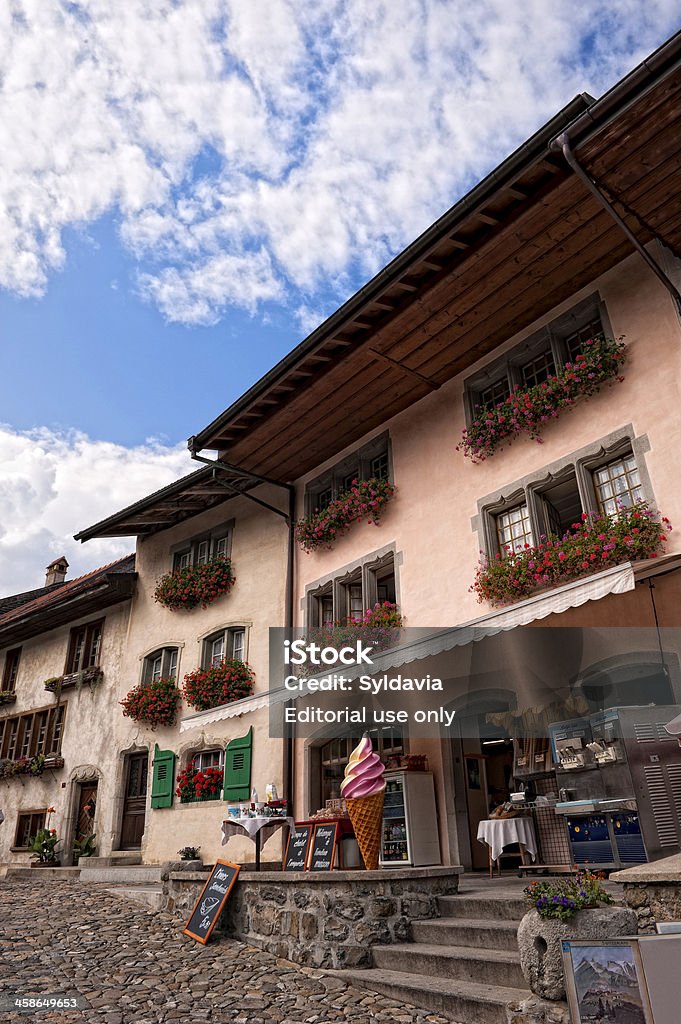 Suisse. Village Gruyeres'in der Schweiz" - Lizenzfrei Architektur Stock-Foto
