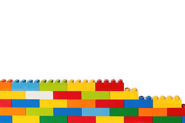 lego parede de tijolo - block blue brick building activity imagens e fotografias de stock