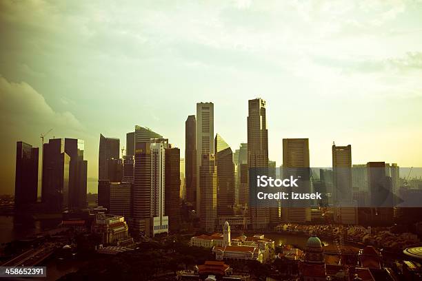 Singapore City At Sunset Stock Photo - Download Image Now - Aerial View, Architecture, Built Structure