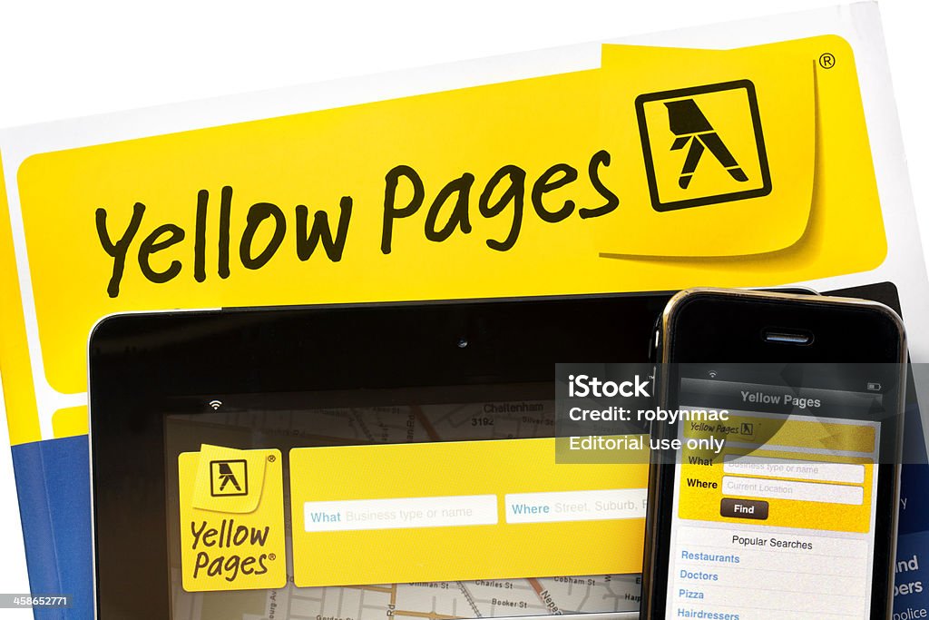Amarelo páginas on-line - Foto de stock de Páginas Amarelas royalty-free