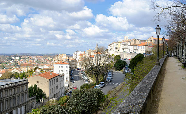 Angouleme, United Kingdom Angouleme, France - March 23, 2008: The image shows a view looking North West,  taken from an area known as the Ramparts (Remparts) which is located on a steep hill in the centre of the city. Angouleme has a population of  over 43000 (2008) and is an important paper manufacturing and prining centre. It is the capital of the Charente departement of SW France. angouleme stock pictures, royalty-free photos & images