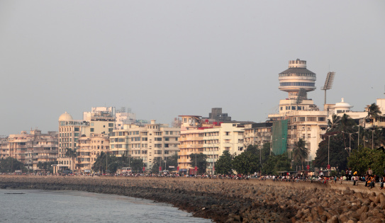 Mumbai, India- January 29, 2009. Mumbai waterfront panorama overlooking Indian ocean.
