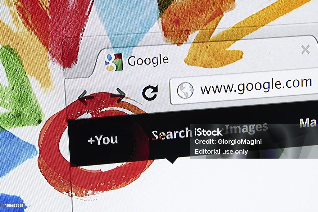 Google 환영 페이지, 클로즈업 LCD 화면 - 로열티 프리 Google - Brand-name 스톡 사진