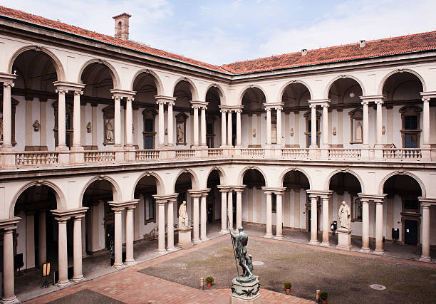 Courtyard of the Brera Palace in Milan. stock photo