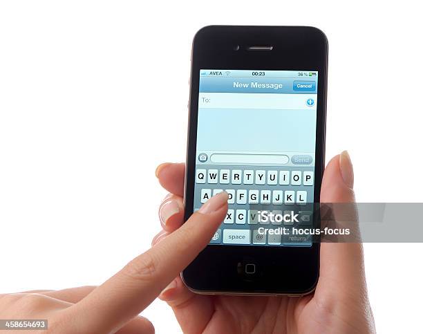 Text Messaging With Apple Iphone Stock Photo - Download Image Now - Cut Out, Typing, iPhone