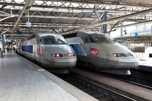 Brussels, Belgium - September 22, 2010: SNCF Trains at Brussels-Midi Station. The SNCF  \