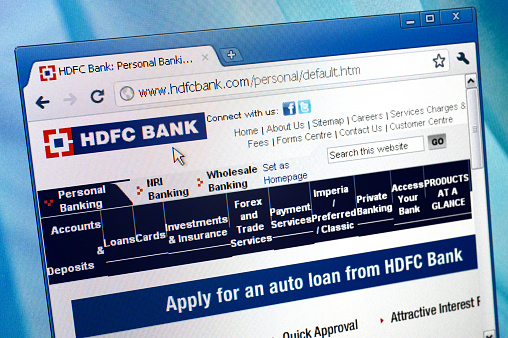 Izmir, Turkey - June 04, 2011: HDFC Bank webpage on the browser. HDFC Bank is an Indian financial services company.