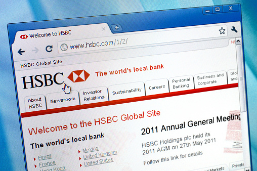 Izmir, Turkey - June 04, 2011: HSBC Bank webpage on the browser. HSBC is a global banking and financial services company based in London, United Kingdom.