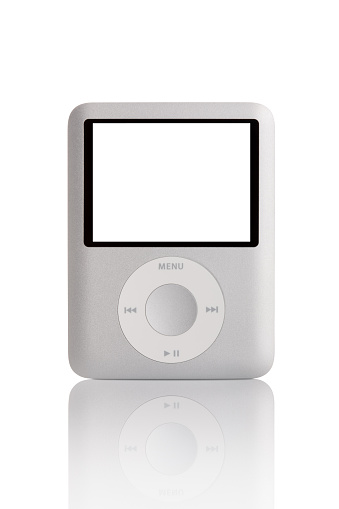 Sofia, Bulgaria - June 25, 2011: Silver iPod Nano 3th generation. MP3 and video player manufactured by Apple. Front view, isolated on white background with blank screen and light reflection. 