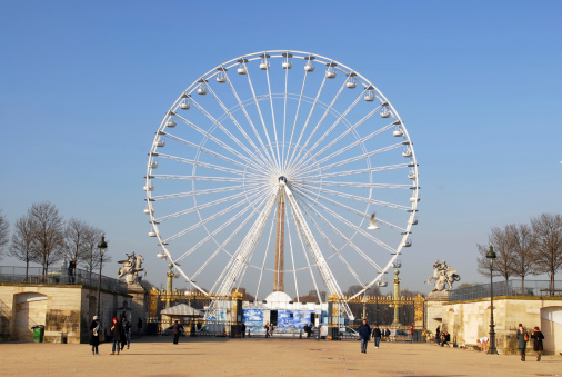 Paris, France - December 12, 2006: Ferris wheel is in the Tuileries Garden. People are having fun at Tuileries Garden near christmas in Paris at France.