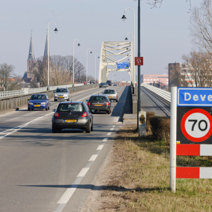 Deventer, the Netherlands - February 22, 2011 : traffic at the Wilhelmina bridge in Deventer