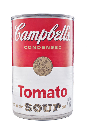 Chiang Mai, Thailand - June 13, 2011: Can of Campbell's tomato soup isolated on a white background. Campbells is an American company that produces many varieties of canned foods which it sells internationally.