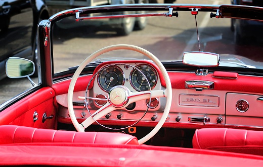 Veere, The Netherlands - May 31, 2008: Interior of a Mercedes Benz 190 SL classic sports car.