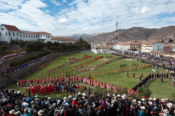 Cusco's İnti Rami Festival "Cusco, Peru - June 24, 2012: Inca King is participating the Inti Raymi Celebrations on 24 June 2012 at  Cusco, Peru" inti raymi stock pictures, royalty-free photos & images