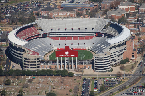 Tuscaloosa, Alabama, USA - March 21, 2008: Aerial view of the Bryant-Denny Stadium located on The University of Alabama campus in Tuscaloosa, Alabama (USA).  This image was taken about two years prior to the south end zone expansion.