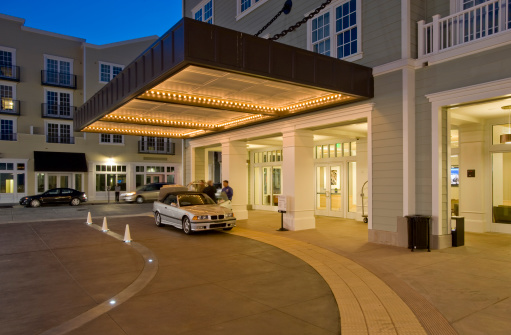 Monterey, CA, USA- May, 20 2008: Arriving guests are met at the front door of the Intercontinental, opening week, 2008.