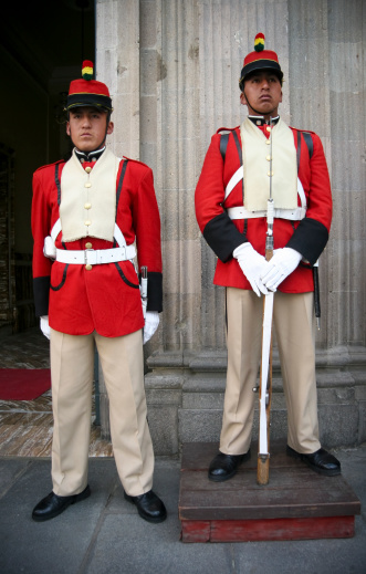 London united kingdom 08 September 2013   Royal Guard, A Cavalry Soldier and member of the Queens Life Guard at the entrance to Horse Guards Parade in Whitehall, Central London, Great Britain
