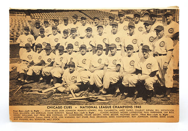 Photo of the 1945 Chicago Cubs - National League Champions Des Moines, Iowa, USA - May 18, 2011: Photo of the 1945 Chicago Cubs, National League Champions. baseball sport photos stock pictures, royalty-free photos & images