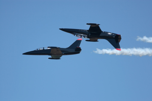Tacoma,USA,July 17, 2010. Two L-39 jets demonstrating precision flying during the annual Freedom Fest air show.