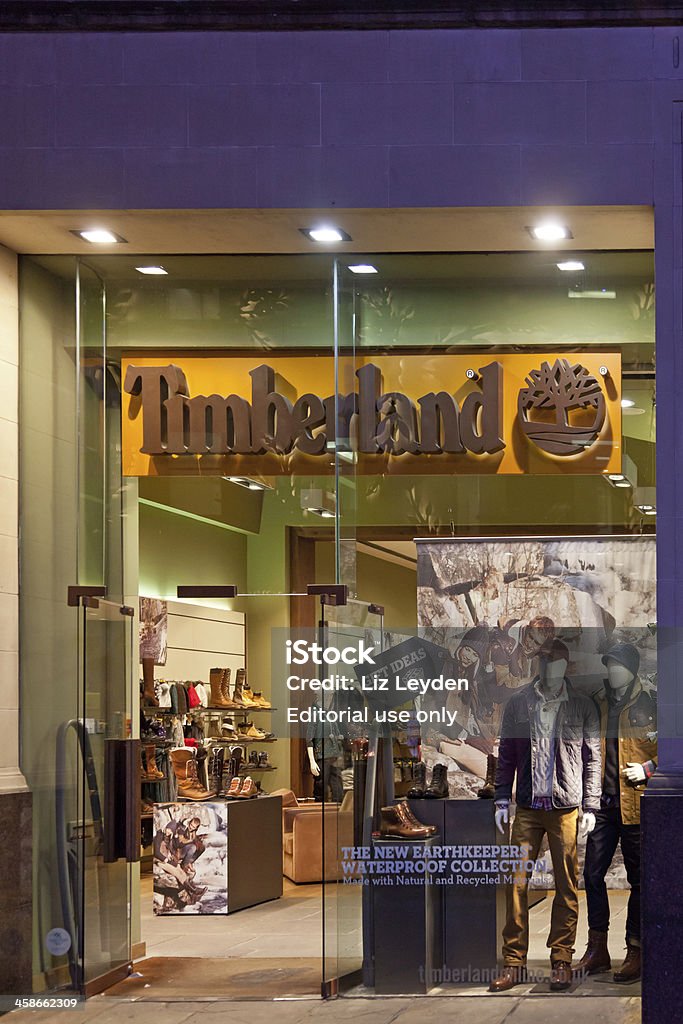 Entrance and shop window, Timberland; Glasgow, Scotland, UK "Glasgow, Scotland, UK - 5th November, 2012: Main entrance and shop window of the Timberland shop in Argyle Street, central Glasgow. Timberland is an international  clothing, footwear and accessories manufacturer and retailer headquartered in Stratham, NH, USA." Brand Name Stock Photo