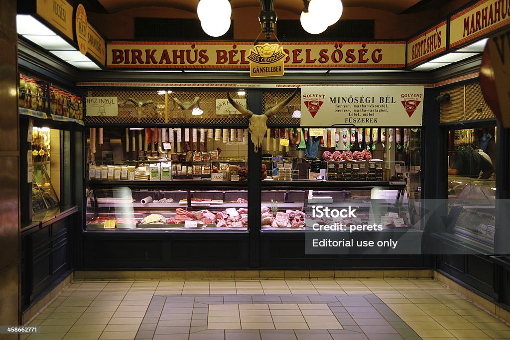 meat stall on the Budapest's market Budapest, Hungary - May, 06 2011: meat stall on Budapest\'s Central Market Animal Body Part Stock Photo