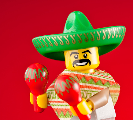 Edinburgh, UK - November 4, 2011: Close up of the 'Mexican Maraca Man' character from the Lego Minifigures series. Lego toys are produced by the Danish company Lego Group.